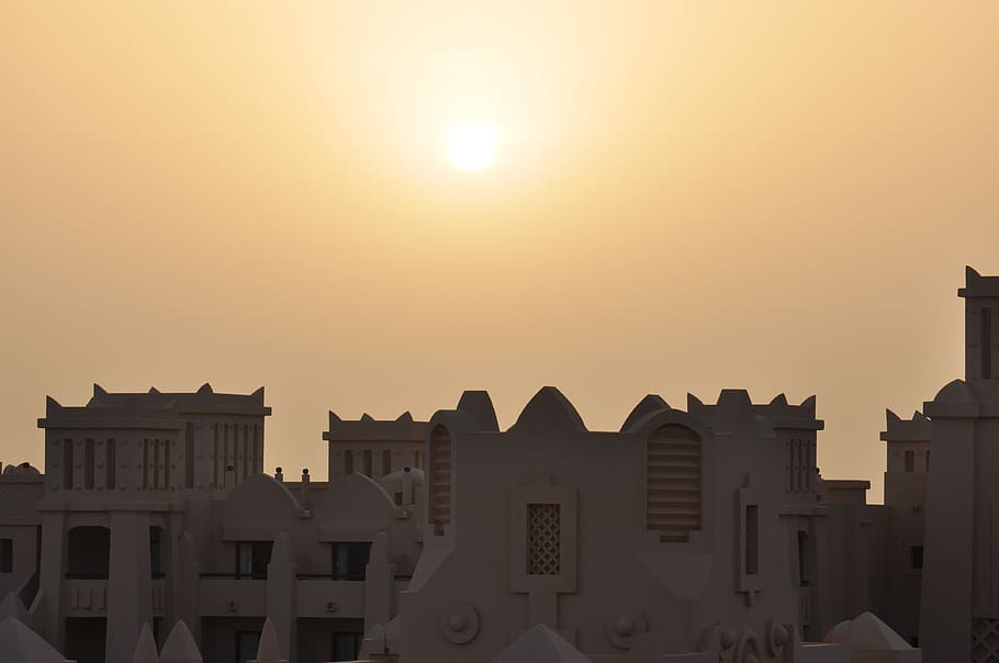 sun, sunset, himmel, rooftops, cape verde, views, evening, architecture HD wallpaper
