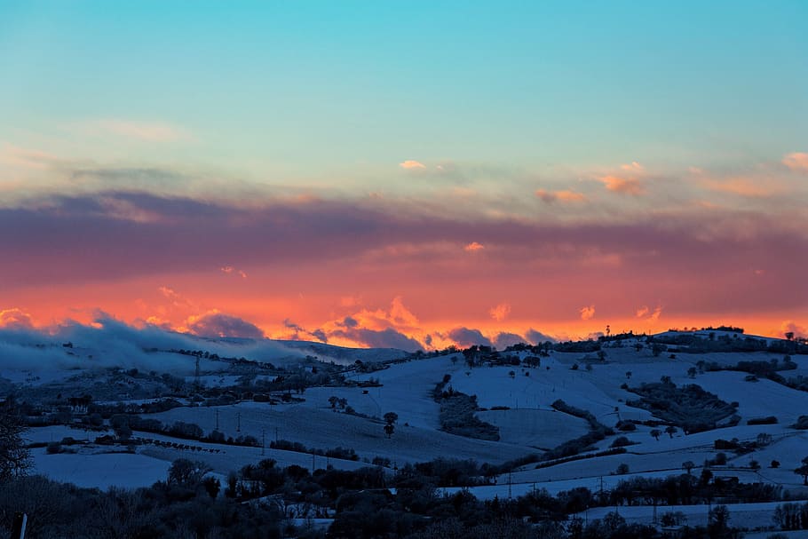 Winter, Sunset, Snow, Italy, Landscape, nature, brands, mountain HD wallpaper
