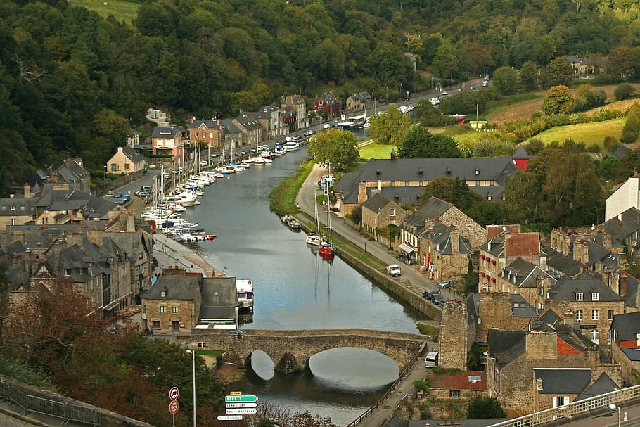 dinan, france, port, brittany, europe, town, cityscape, architecture