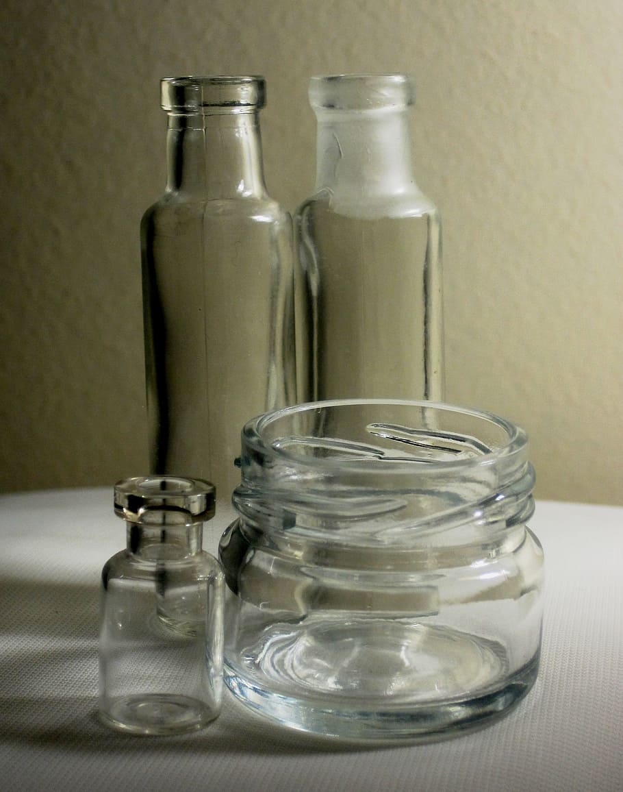 bottles, glass, clear, reflecting, light, beverage, transparent HD wallpaper