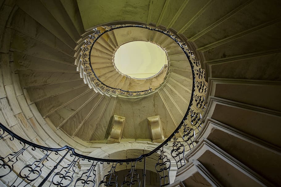 Staircase, Circular, Curve, Design, stairway, stone, shape HD wallpaper