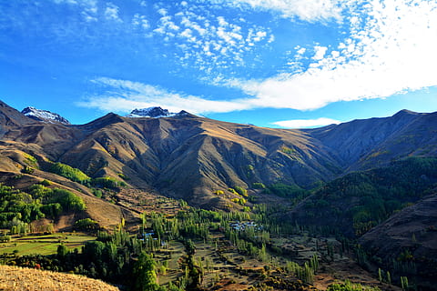 aerial view of mountains under blue sky during daytime, nature HD wallpaper