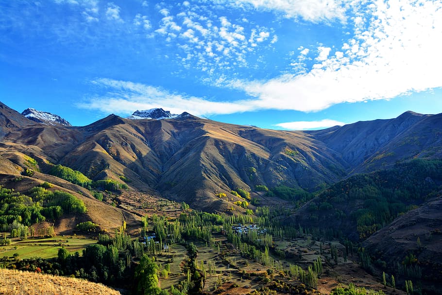 aerial view of mountains under blue sky during daytime, nature HD wallpaper