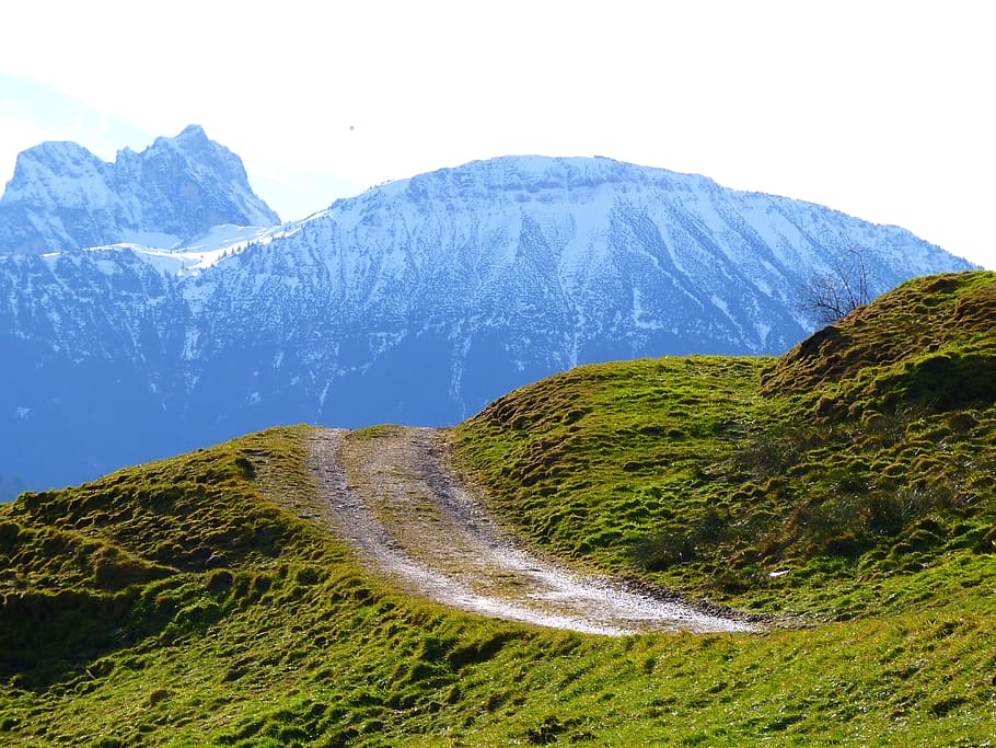 green grass field near mountain, Away, Lane, End, Nothing, Nature HD wallpaper