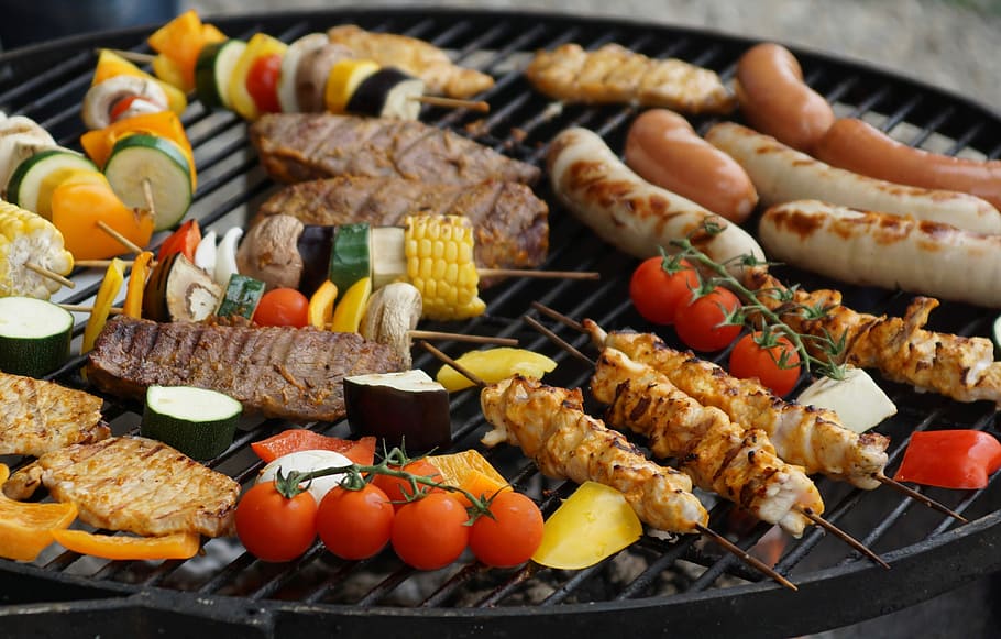 assorted foods on grilling machine, from the tablegrill, grilled meats, HD wallpaper
