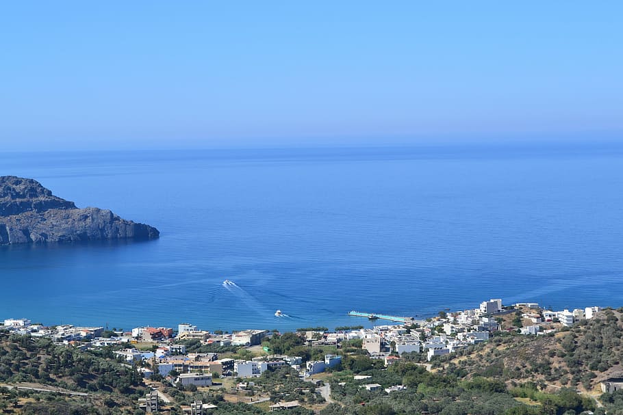 greece, crete, landscape, sea, water, building exterior, architecture HD wallpaper