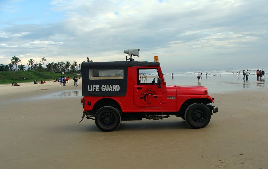patrol, jeep, van, beach, vehicle, safety, sea, arabian, goa HD wallpaper