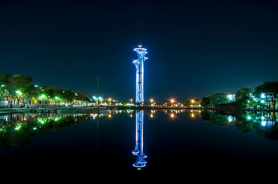 Lake, Reflection, Beijing, night, illuminated, water, outdoors HD wallpaper