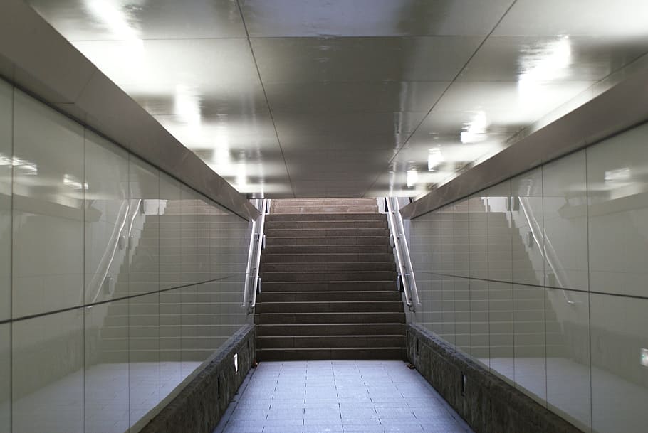 underpass, stairs, handrail, lighting, narrow, underground HD wallpaper