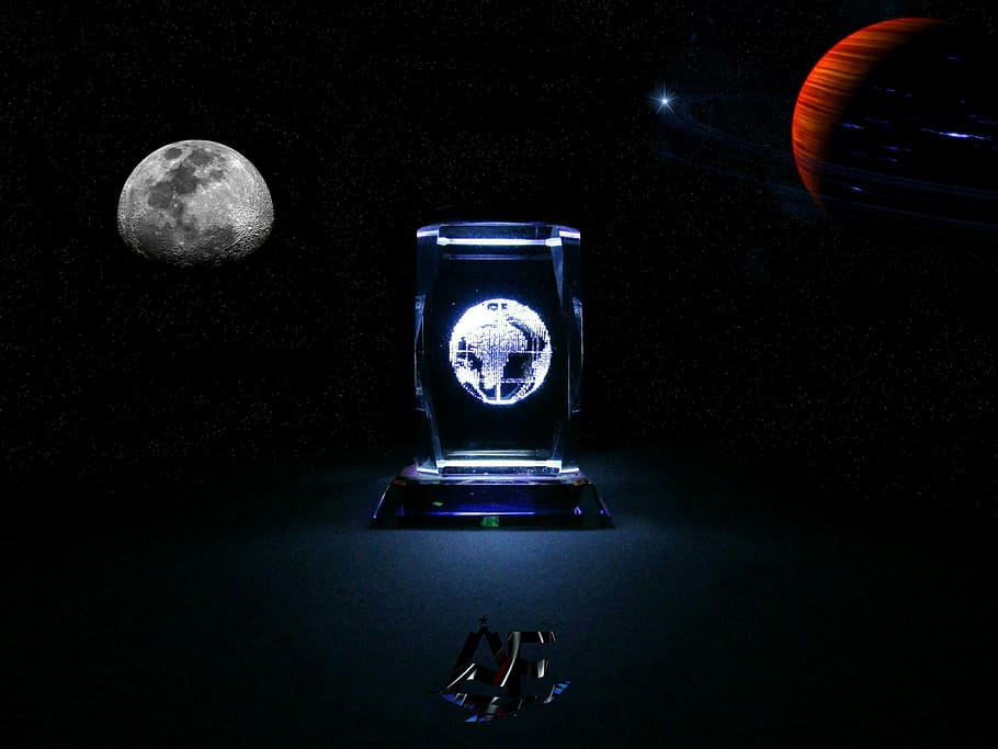 planet, moon, galaxy, black background, indoors, no people HD wallpaper