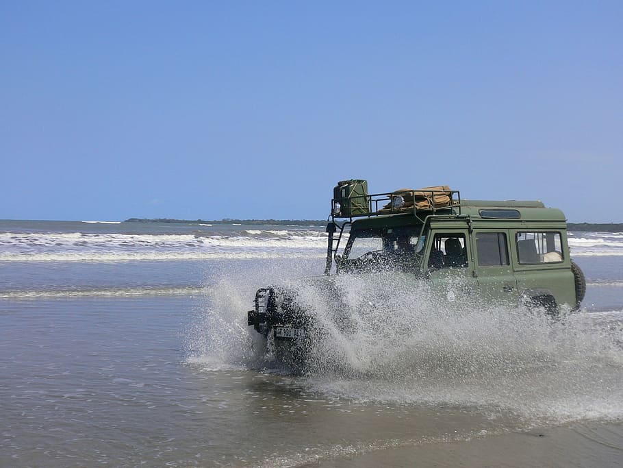 landrover, beach, fun, adventure, dom, water, most beach, great HD wallpaper