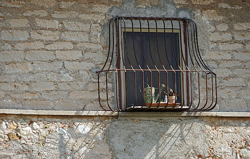 Window, Grid, Facade, Masonry, Grate, old, wrought iron, old window HD wallpaper