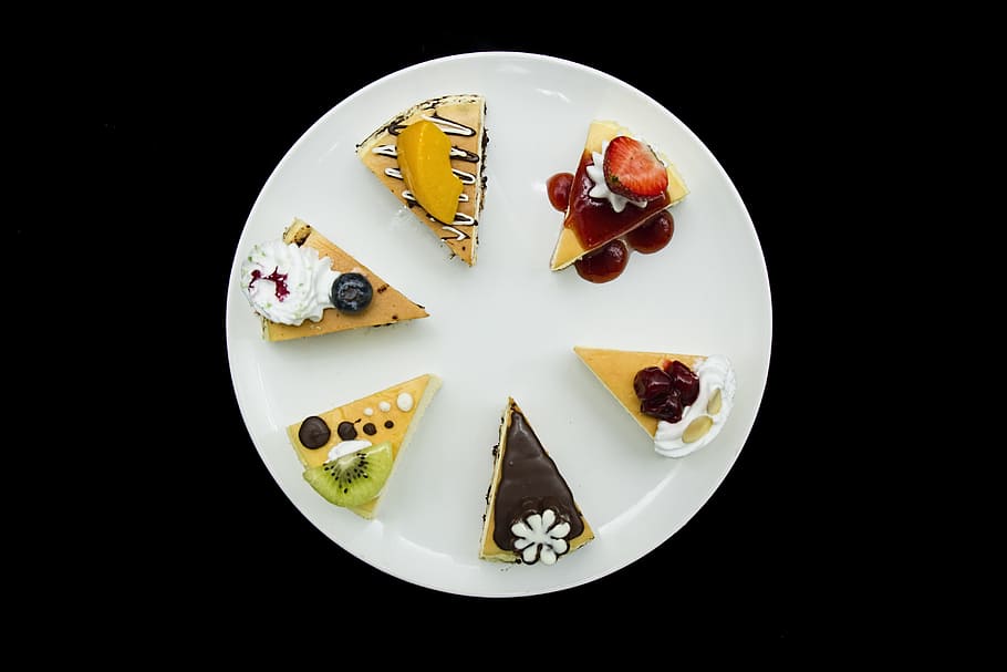 food, desktop, cake, food and drink, fruit, plate, black background HD wallpaper