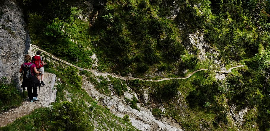 mountain hiking, wanderer, trail, mountains, outdoor, away, HD wallpaper