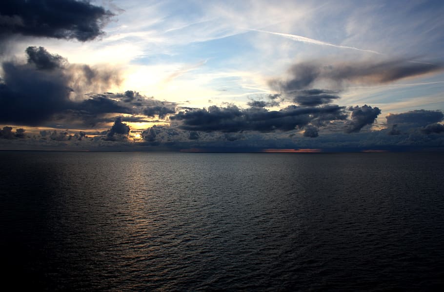Sea, Twilight, Clouds, Water, Mood, sky, abendstimmung, evening sky HD wallpaper