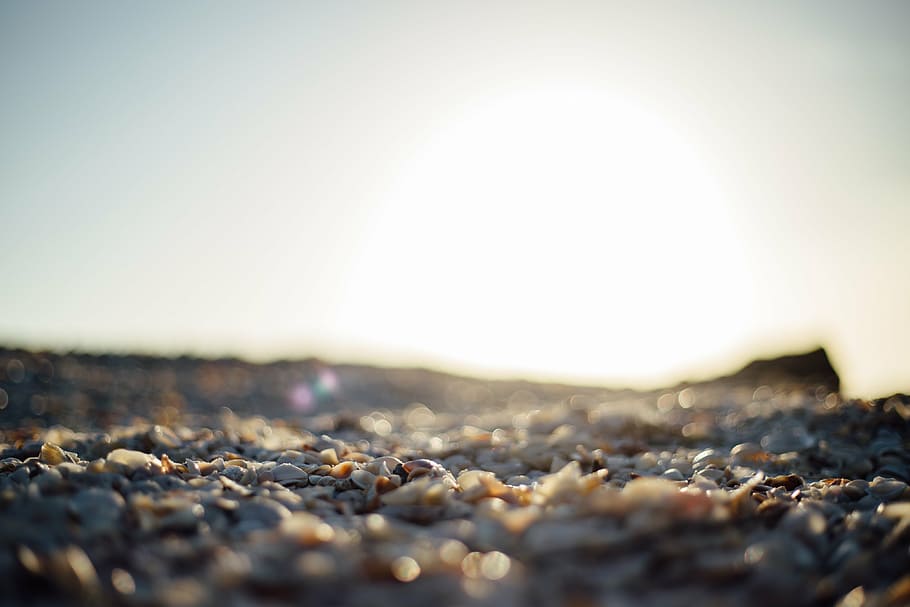 untitled, photography, pebbles, sunset, sunshine, beach, rocks HD wallpaper