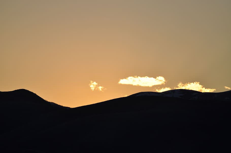 sunset, dawn, sky, mountain, landscape, silhouette, beauty in nature HD wallpaper