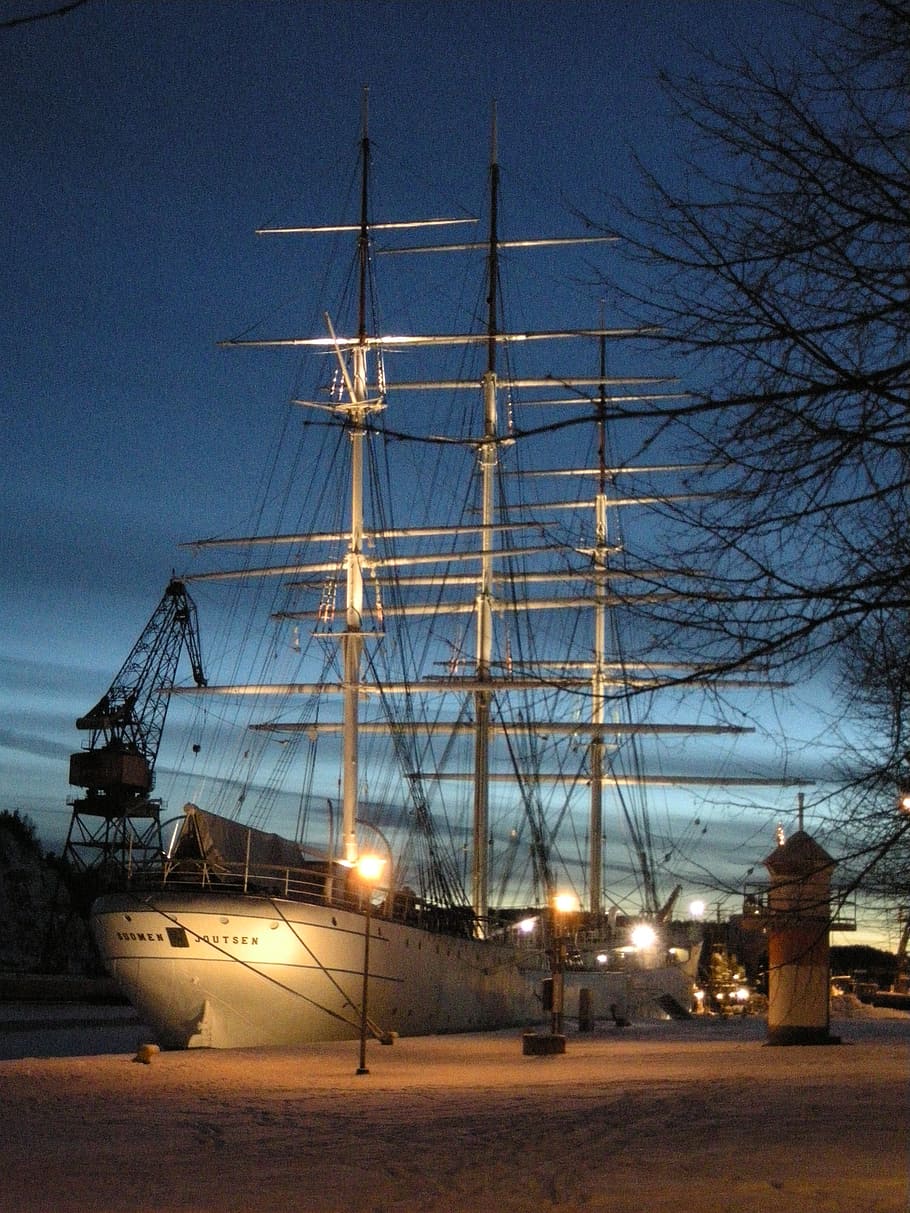 ship, finland swan, turku, finnish, landscape, night, museum, HD wallpaper