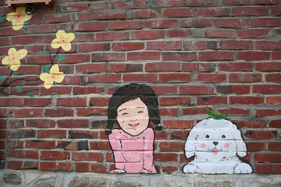 mural, figure, red brick, backgrounds, wall - Building Feature HD wallpaper