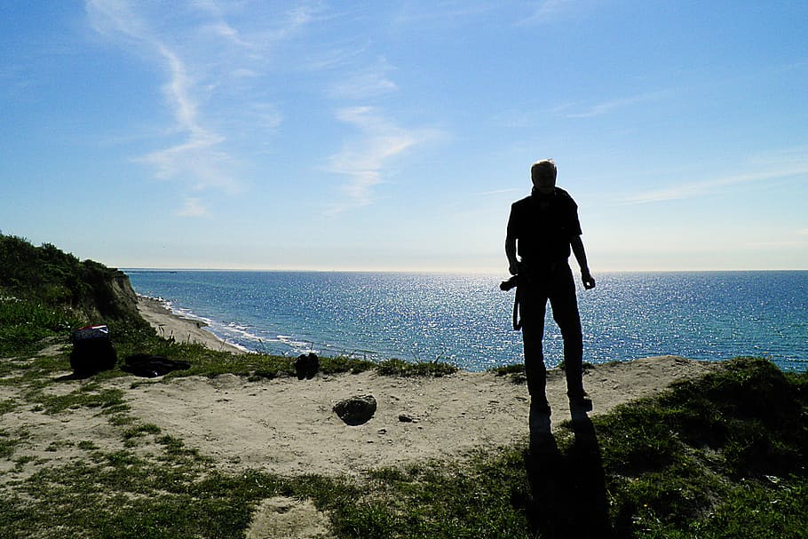 baltic sea, coast, back light, human, photographer, darß, hiking HD wallpaper