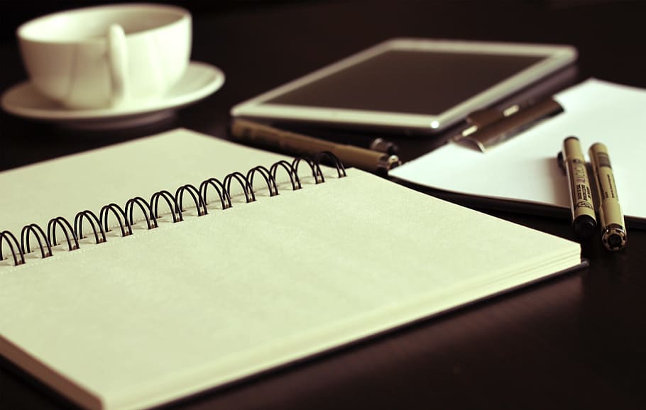 closed up photo of white paper, office, note, pen, ipad, coffee HD wallpaper