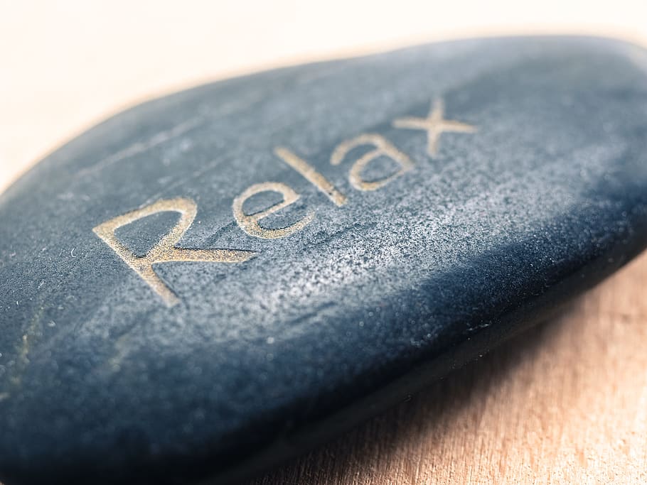 closeup photo of blue stone with relax text engraved, relaxation, HD wallpaper