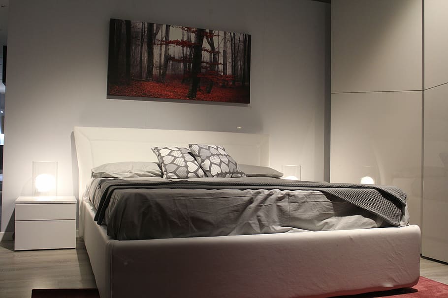 photography of empty bed in bedroom, read, rest, sleep, double bed HD wallpaper