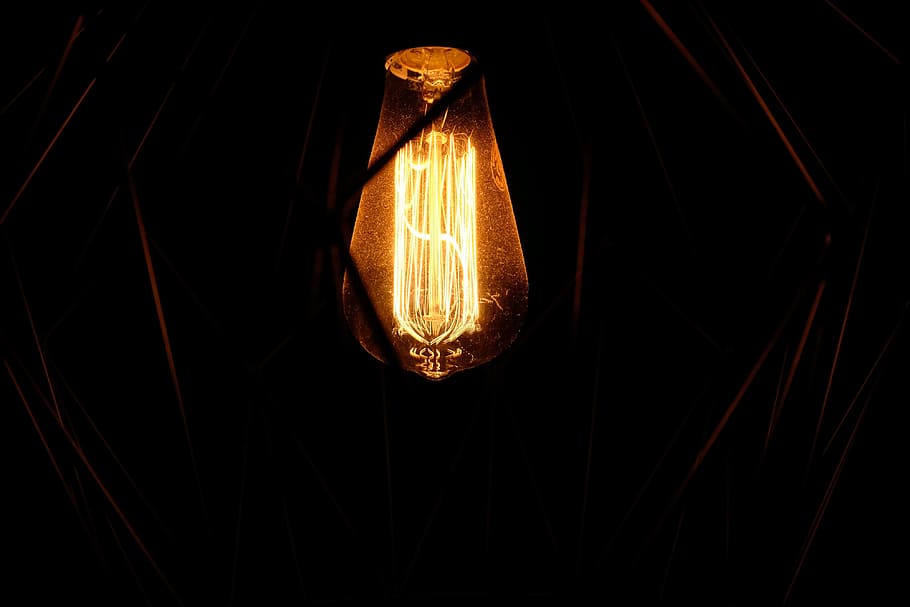 Edison bulb, objects, other, night, glowing, lantern, illuminated, HD wallpaper