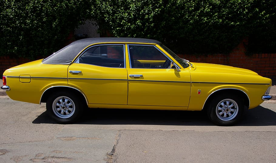 yellow convertible sedan parked beside topiary plant, Car, Automobile, HD wallpaper