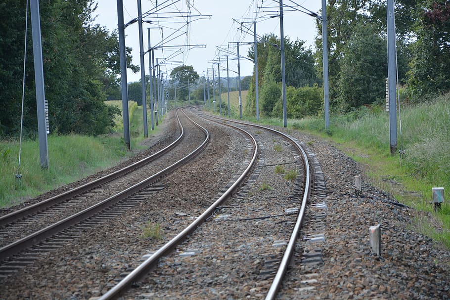 track, railway, train, rails, speed, traveling, transportation HD wallpaper