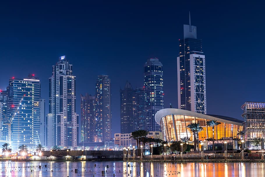 architecture, building, infrastructure, night, sky, lights HD wallpaper