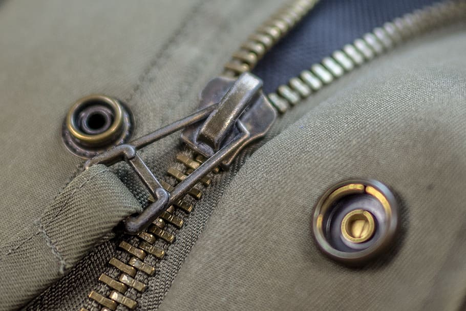 zip, closure, hack, detail, jacket, olive, press-studs, macro, HD wallpaper