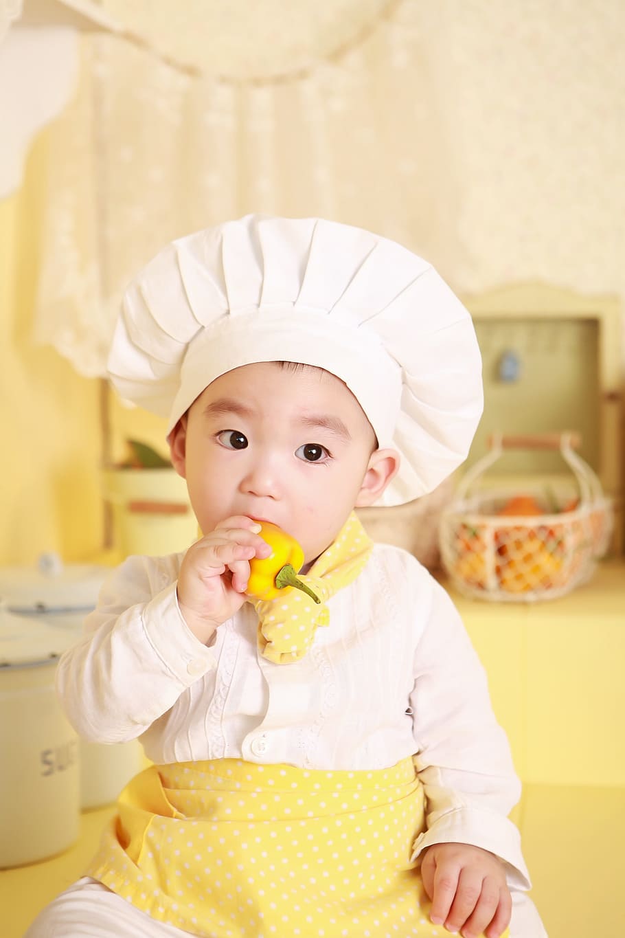 selective focus photography of boy in chef costume, cooking HD wallpaper