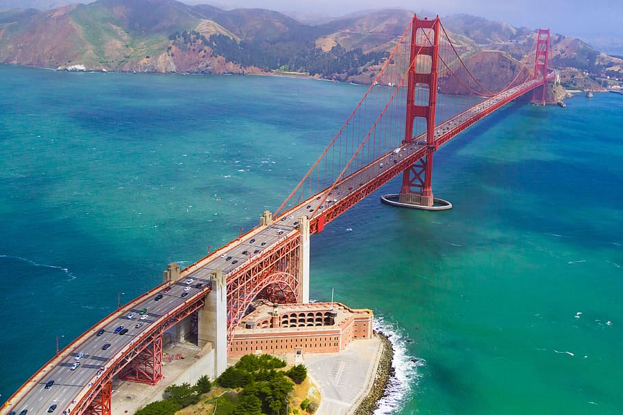 aerial view of Golden Gate Bridge, Golden Gate bridge, aerial photography