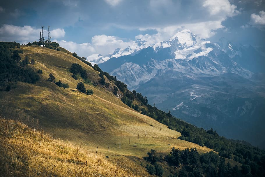 Mestia mountain tops, mountain and trees during day time, hill HD wallpaper