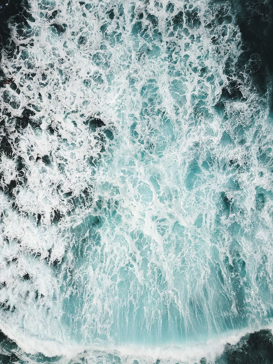 closeup photography of crashing seashore, aerial view water waves HD wallpaper