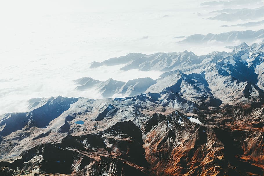 high angle photo of mountain, aerial photo of mountain, landscape HD wallpaper