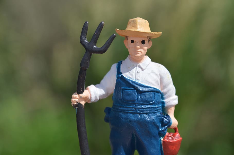 farmer, pitchfork, man, toy, action figure, farming, harvest, HD wallpaper