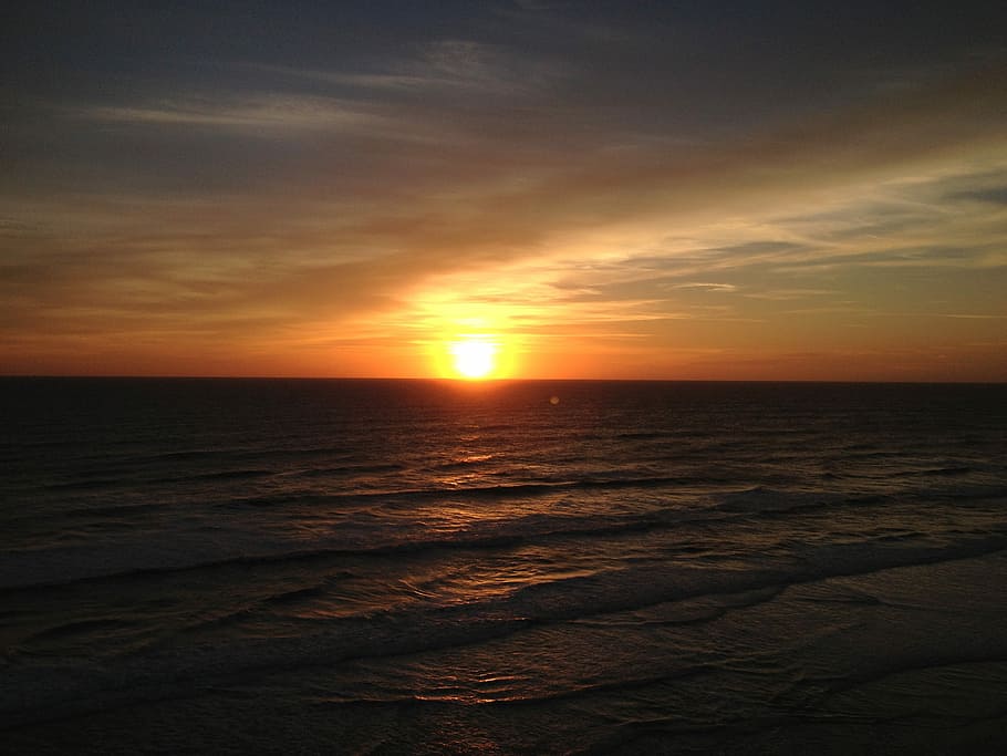 Beach, Sunrise, Clouds, Ocean, Sea, sunset, nature, water, summer HD wallpaper