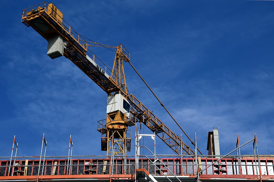 Crane, Technology, Sky, baukran, site, construction work, house construction HD wallpaper