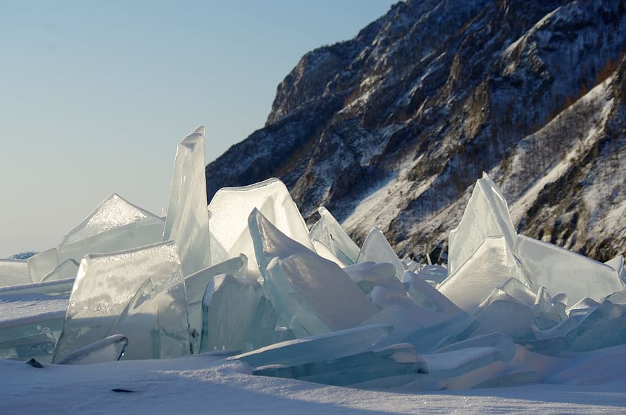 cracked fjord during daytime, baikal, lake, ice, winter, hummocks HD wallpaper