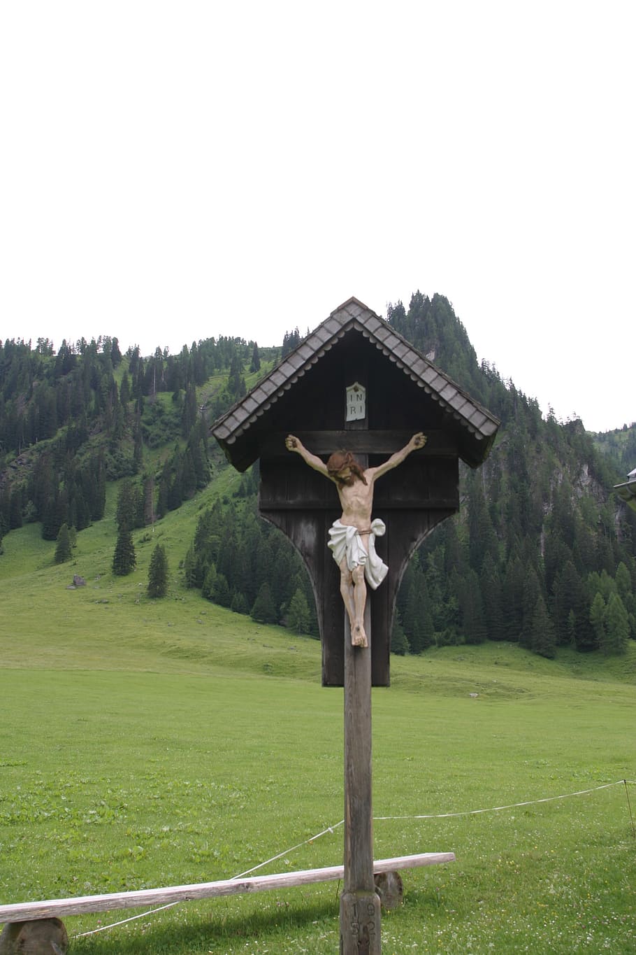 mountains, austria, cross, wayside, for god's sake, jesus, nenzinger sky HD wallpaper