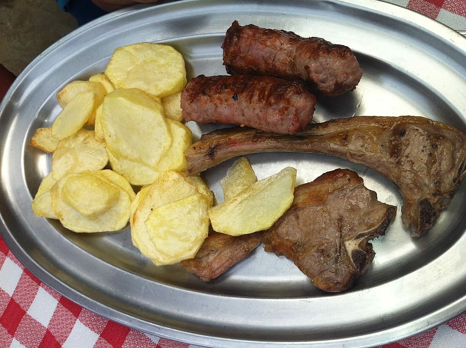 Food, Ribs, Potatoes, food and drink, plate, no people, breakfast HD wallpaper