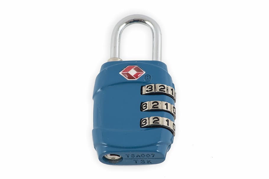 padlock, blue, attach, combination lock, travel, travel lock
