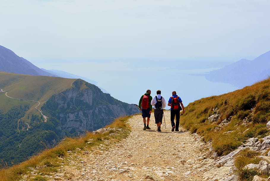 trail, walk, trekking, excursion, landscape, lake, garda, mountain HD wallpaper
