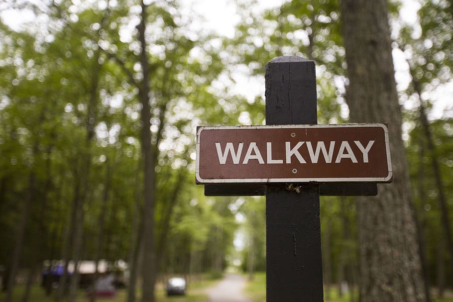 sign, walkway, rustic, camping, trail, biking, path, walking HD wallpaper