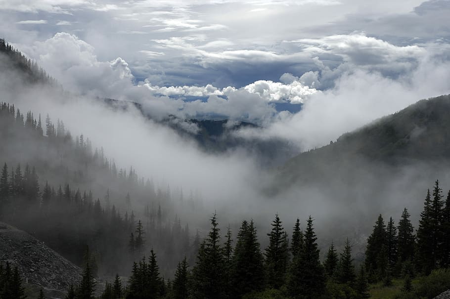 photography of mountain surrounded by fogs outdoor, mountain view photography HD wallpaper