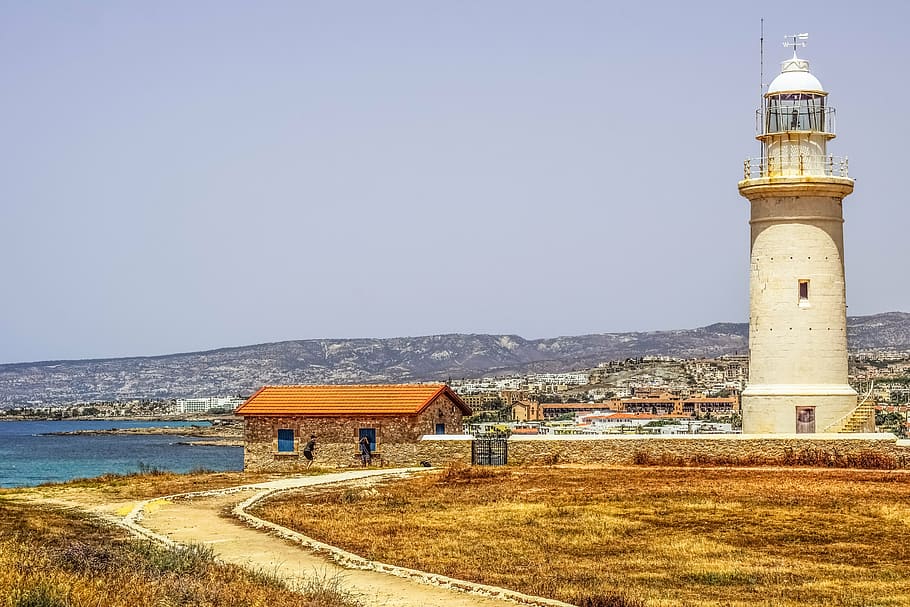lighthouse, view, sea, path, landscape, mediterranean, archaeological park HD wallpaper