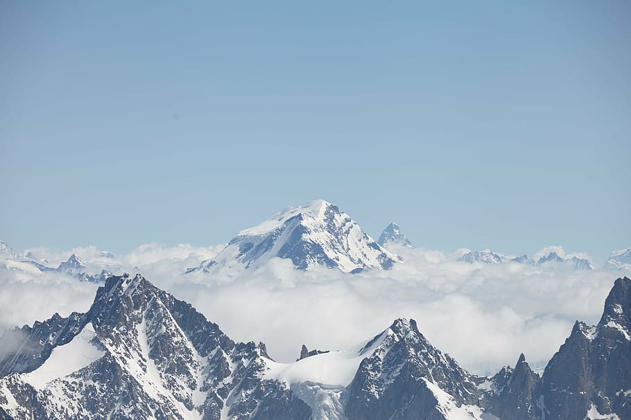 mountain covering with snow, chamonix, clouds, peak, landscape HD wallpaper