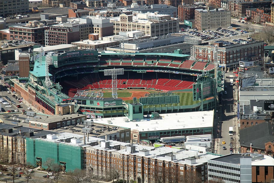 baseball stadium in aerial view photography, fenway park, baseball park